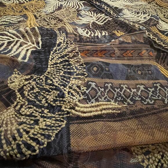 Johnny Was Noemie Mesh Blue Blouse L | Embroidered Phoenix Bird Sheer Top NWOT - Picture 9 of 10